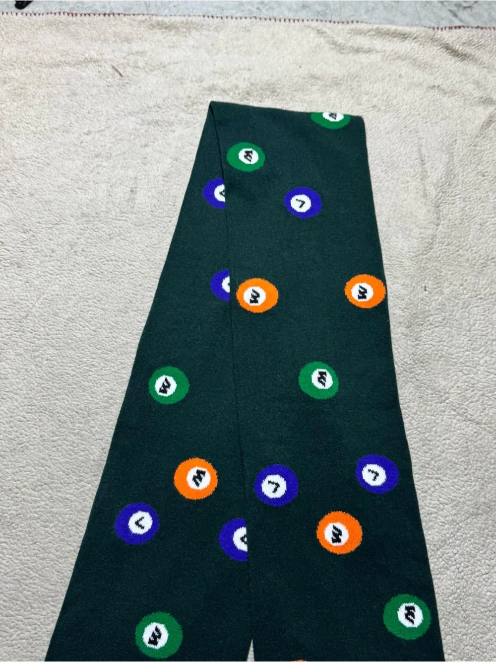 Wish Me Luck Scarf Adult OS All Over Pool Ball Pattern Knit Tassel Fringe Trim